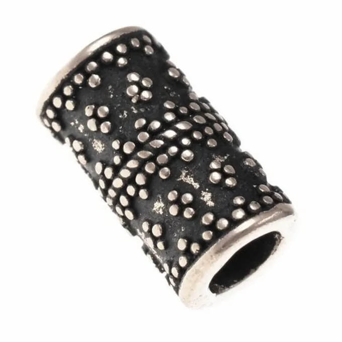 Cylindrisk Granuleret Viking Skæg Perle, Forsølvede