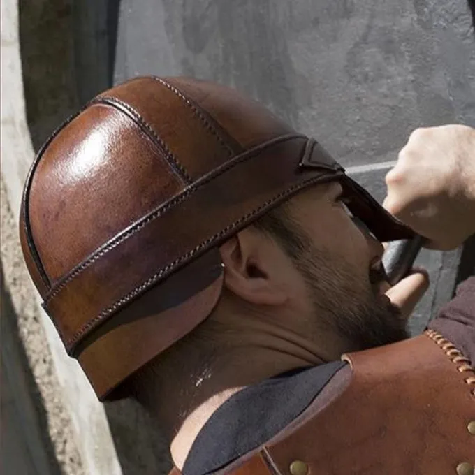 Epic Armoury Læder Hjelm With Næseskinne, Brun - Billede 3