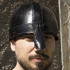 Epic Armoury Læder Hjelm With Næseskinne, Sort