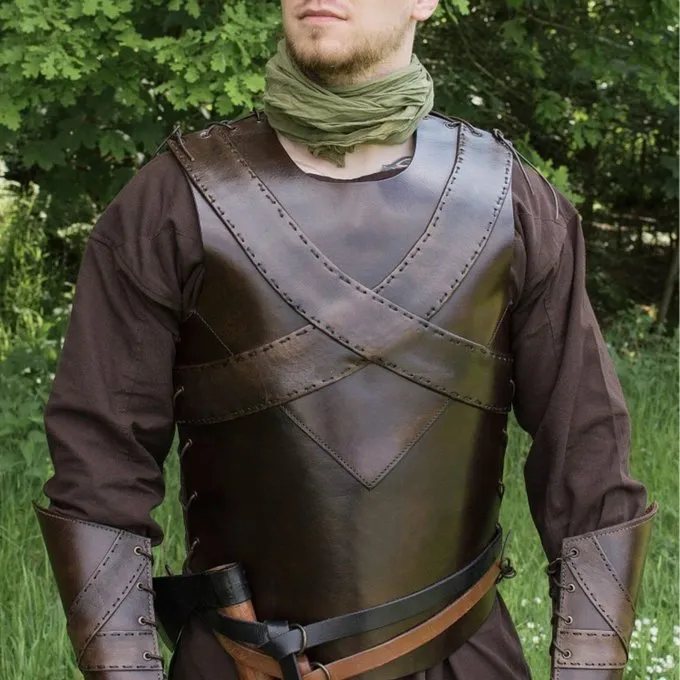 Deepeeka Læder Torso Rustning Med Kors, Brun